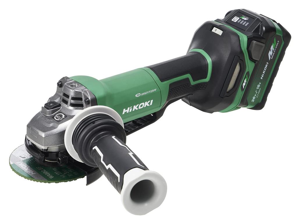 HiKOKI 36V Disc Grinder 100mm Grit Paddle Infinitely Variable Includes 2 and System Case G3610DD, Diameter, Switch, Speed, Discs, Charger,