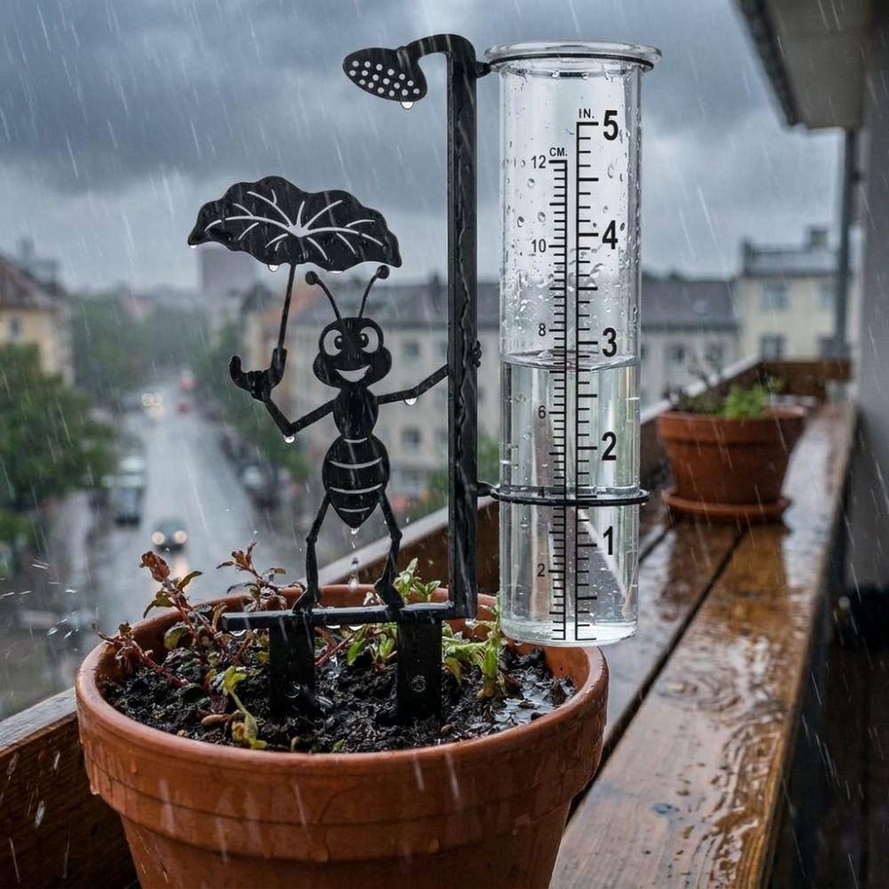 Eisenkunst Metall Ameise Regenmesser-Pfahl Rostfrei Wetterfest Außen Glasröhren-Regenmesser mit Skala Lotusblatt Ameisenförmig