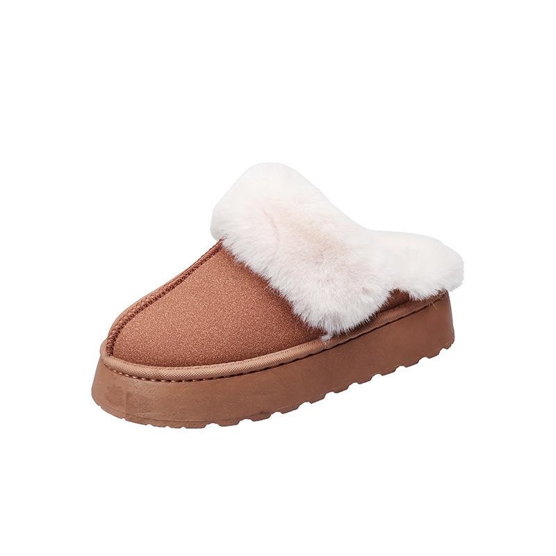Winter new muffin platform slippers bag head velvet warm and comfortable home cotton shoes cotton shoes