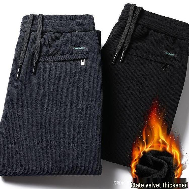 Men's Corduroy Pants - Middle-Aged & Elderly, Autumn/Winter, Straight Fit, Loose, Plus Velvet Thickened