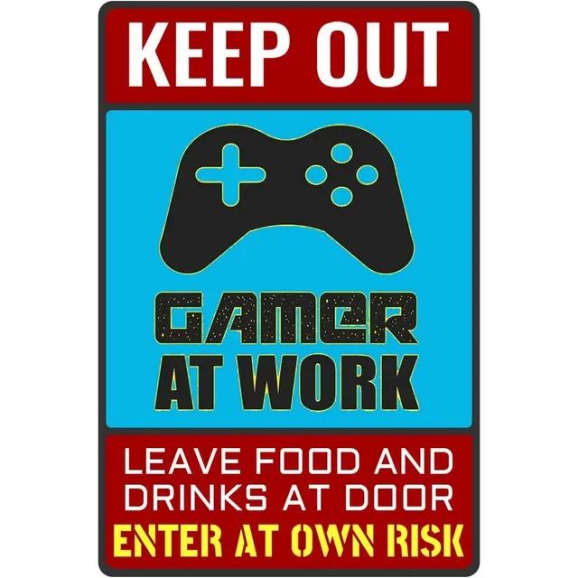 Retro Gamer At Work Metal Tin Sign Vintage Wall Art Poster for Game Room Café Garage Club Bar Pubs Iron