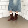 Fashion Temperament Retro Suede Square Head Thick Heel Piled Boots Women's 2025 Autumn and Winter New Height-increasing and Thin Versatile Short Boots