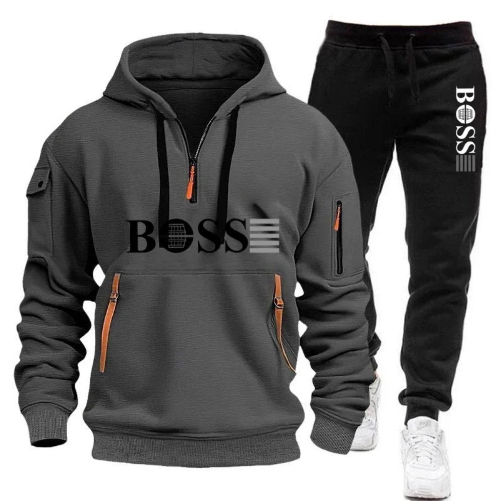 Herbst und Winter Herren Pullover Hoodie und Hose Zweiteiliges Set, Outdoor Jogging Reißverschluss Herren Sportbekleidung Set