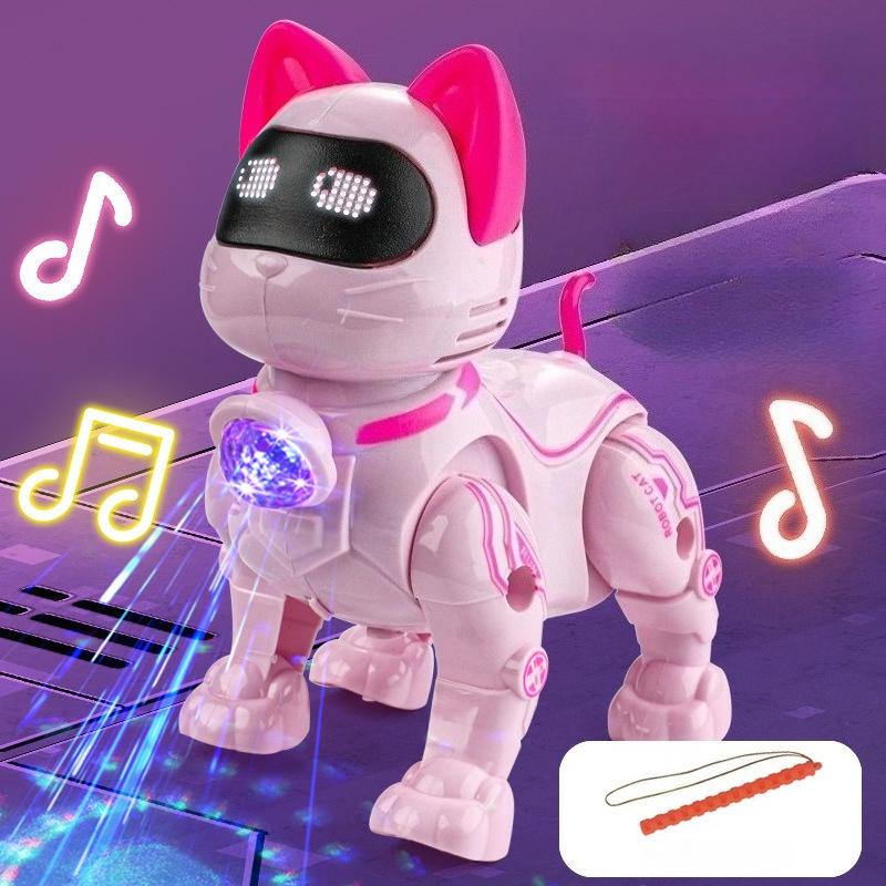 

1 шт. Детский светящийся и музыкальный электрический робот-кот, ходячий и поющий, поводок, игрушка для питомца
