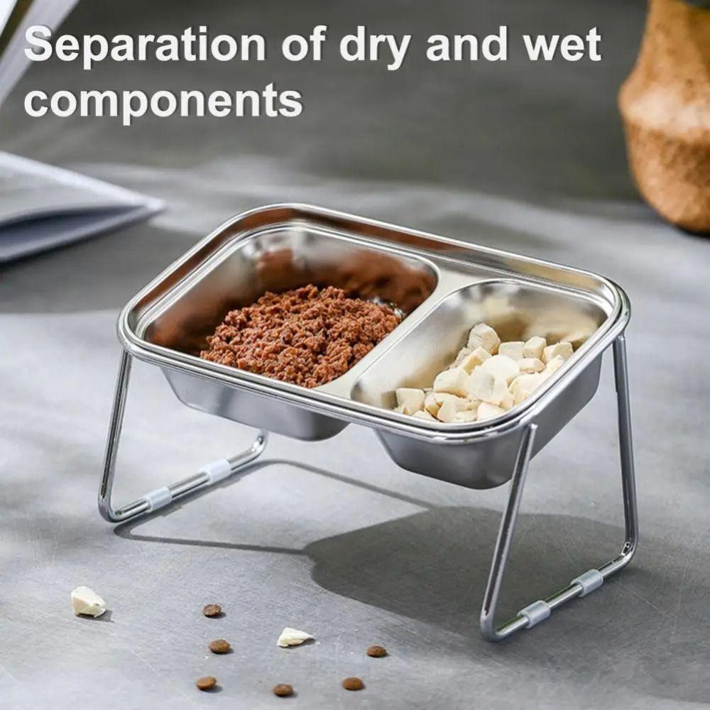 Stainless Steel Pet High Footed Bowl Anti Slip 2 Grids Elevated Pet Feeder Bowl Anti Vomiting Detachable Cat Food Water Bowl