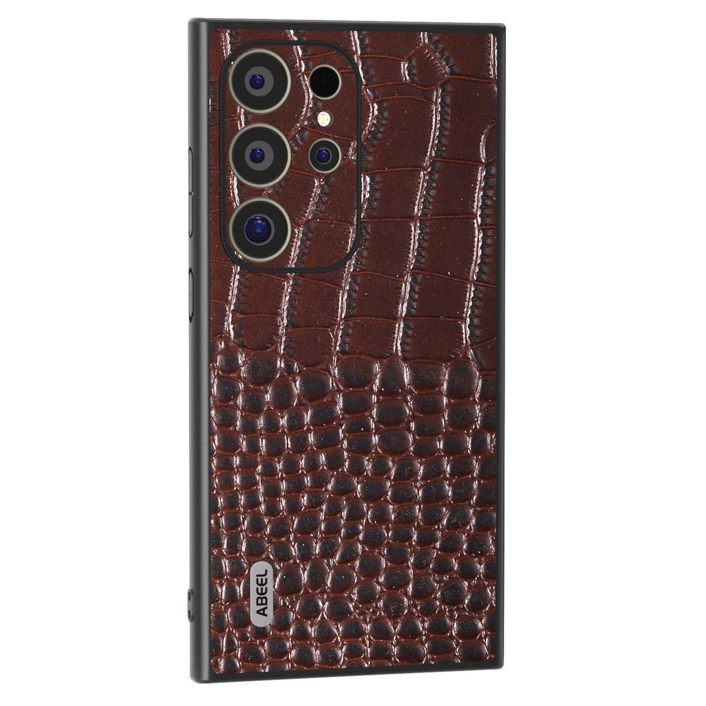 ABEEL For Samsung Galaxy S24 Ultra Case Crocodile Texture Genuine Cow Leather+PC+TPU Anti-Drop Phone Cover