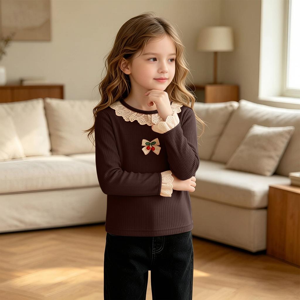 Girls' Trendy Print Ribbed Layering Top for Casual Everyday Wear