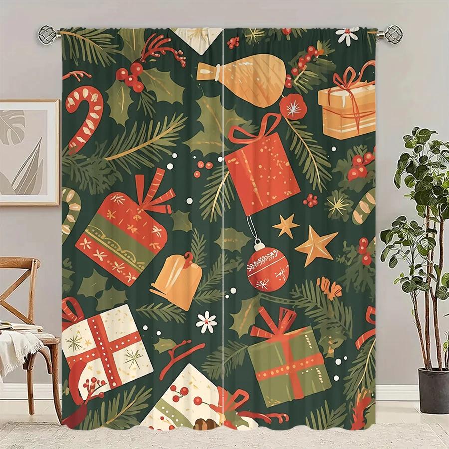 Christmas gift box printed curtains pole bag curtains Christmas decorations daily home decorations room decorations