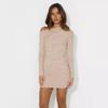 Autunno Donna Senza Spalline Sexy Collo Obliquo Pieghettato Pacchetto Fianchi Abiti Slim