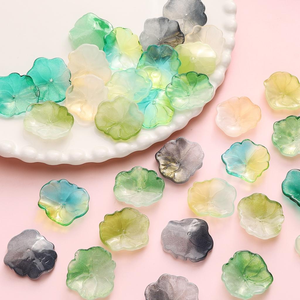5pcs [22x25mm] Three-dimensional Lotus Leaf Beads Transparent Half-Color Lotus Leaf  Glass Accessories DIY Handmade