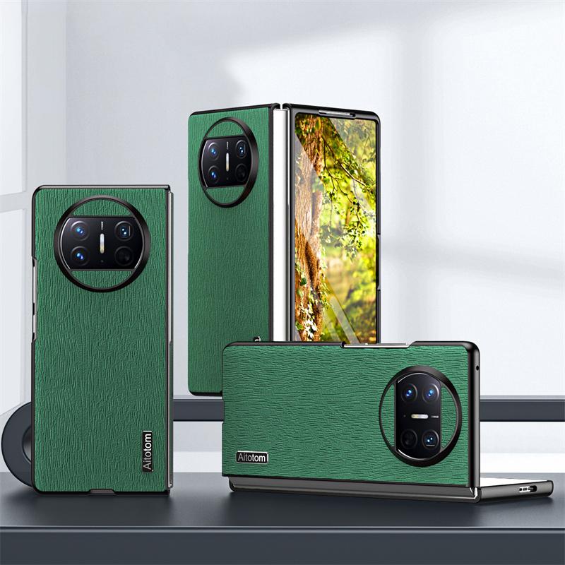 

Роскошный чехол из натуральной кожи с цветной текстурой для Huawei Mate X5 X3 X2 P50 Pocket 2, мягкий противоударный чехол с полной защитой для бизнеса Huawei Mate X2 зелёный