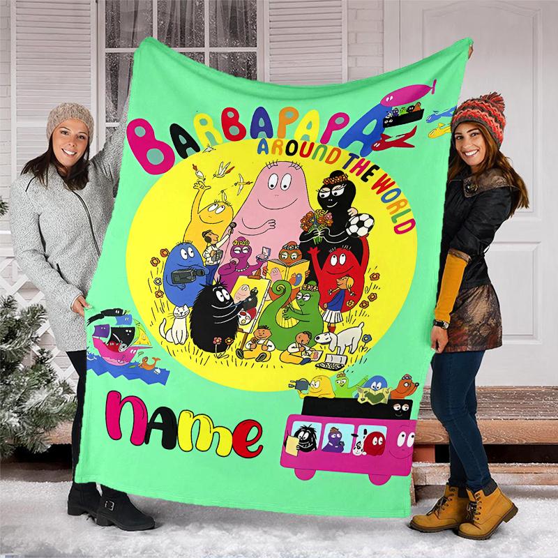 Personalized Custom Name Blanket - Barbapapa Print Design,Blanket for Sofa,Bed,Travel,Camping - Soft and Warm, Great Gift