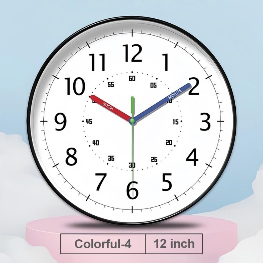 Colorful Early Education Wall Clock Mute Round Electronic Color Clock Digital Pattern Punch-free Learning Wall Hanging Clock