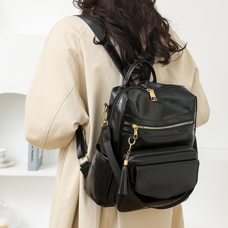 Mochila Retro para Mujer de Gran Capacidad para Viaje Diario con Borla