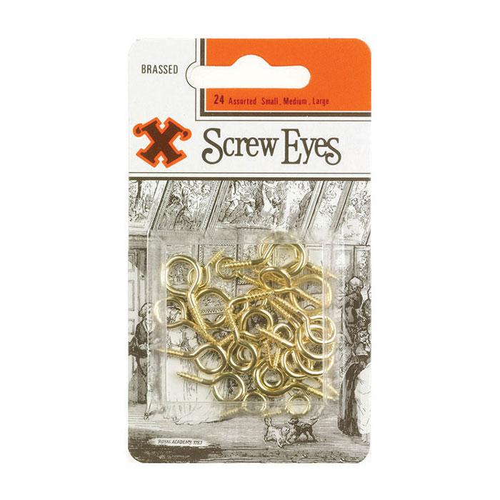 X Různá šroubovací oka pozinkovaná mosazí 24 ks
