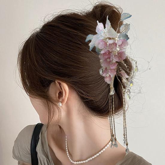 Hair Clip Butterfly Flower Wisteria Glass Hairpin Flower Beads Tassel