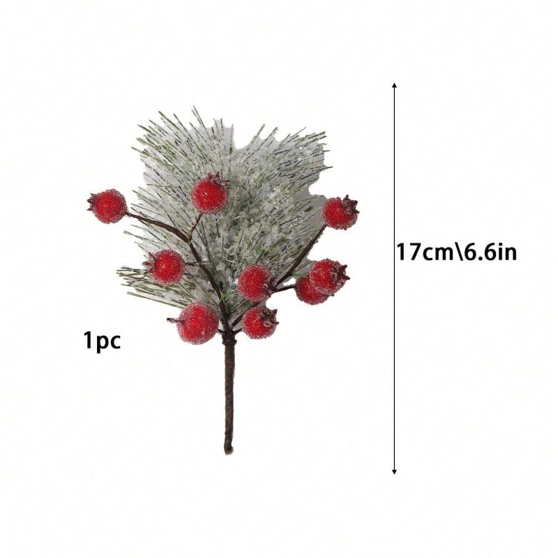 1/2Pcs Christmas Decoration Artificial Pine Branches Holly Berries Red Berry Branches for Christmas Tree Wreath Gifts Decoration