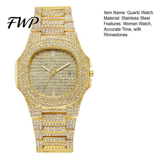 Sparkling Rhinestone Watch Quartz with Full Diamond Bezel And Dial High Eye-catching Wristwatch Accuracy Trendy Hip-Hop Style for Daily Party