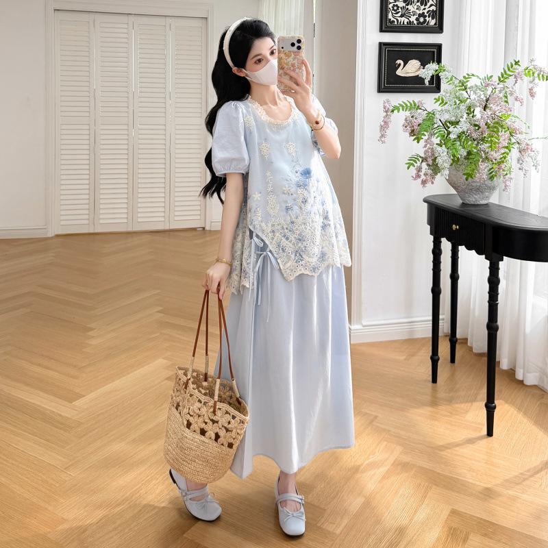 Maternity Summer 2026 Embroidered French Elegance Top & Skirt Set 2XL