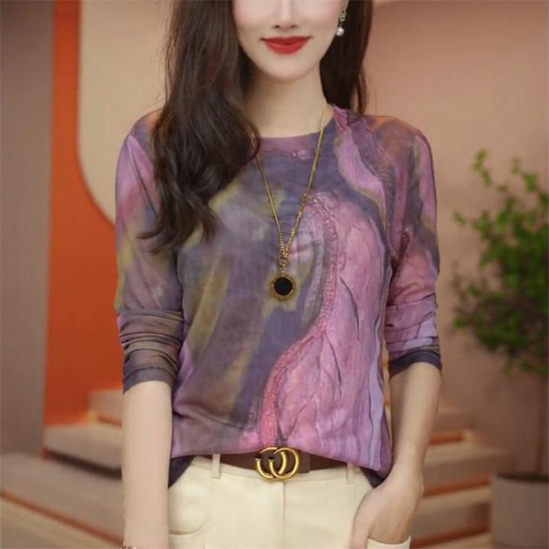 Women's Autumn/Winter Skin-Friendly Double-Layer Mesh Breathable T-Shirt - Versatile, Warm, and Slimming Top