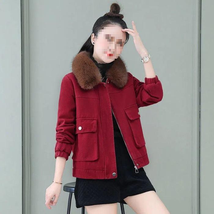 

Women s Cotton Padded Winter Jacket - Short, Thick, Trendy Fleece Coat M красный