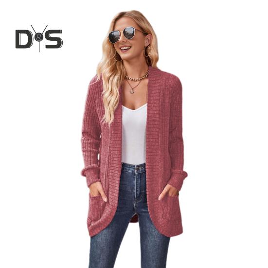 

Женская куртка-свитер с ажурным шитьем, трикотажное однотонное пальто, свободное теплое с длинными рукавами, для поездок на работу, свиданий, весна, осень, зима, верхняя одежда S кирпич красный