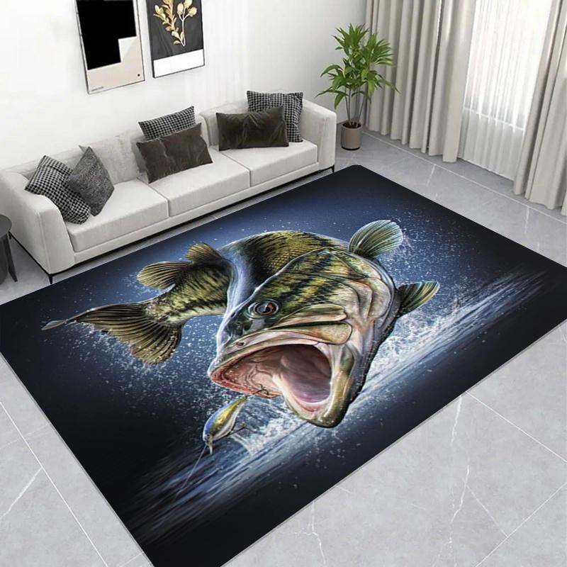 Largemouth Bass Jumping Fishing Scene Soft Area Rug, Non-Slip Living Room Bedroom Carpet, Office Chair Mat, Angler Gift 40x60cm( 15x23in )