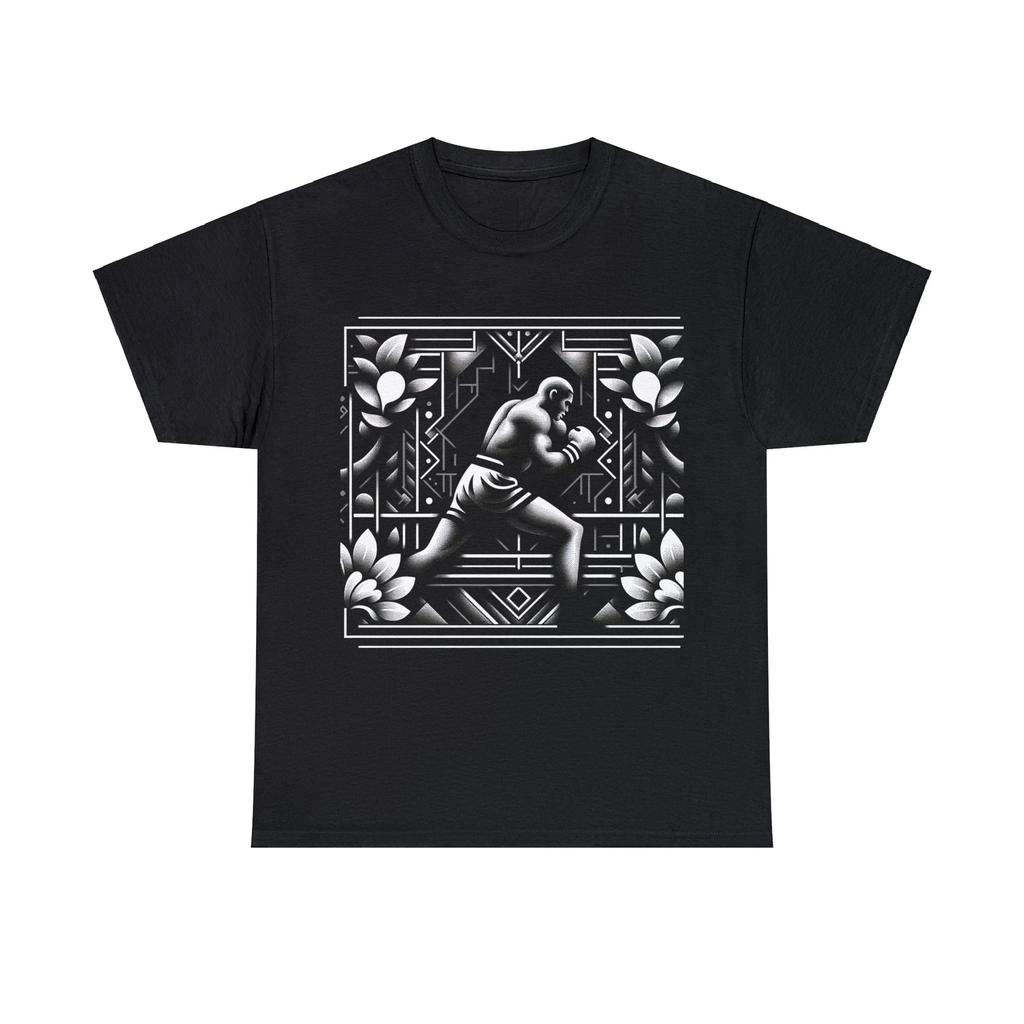 Unisex Adult T Shirt Designer Black White Vintage Art Deco Boxing Fighting Tee