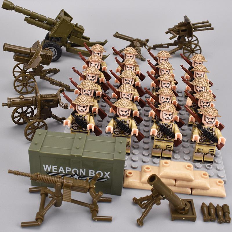 20 stk/batch WWII Militære Figurer WWII Soldater Nasjonalhæren Byggeklosser Våpen Monteringsklosser Leker for barn