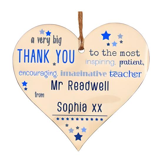 Wooden Heart Plaque Teacher Gift Heart Shape Hanging Decoration Thank You Gift for Teachers Nursery Preschool Childminder