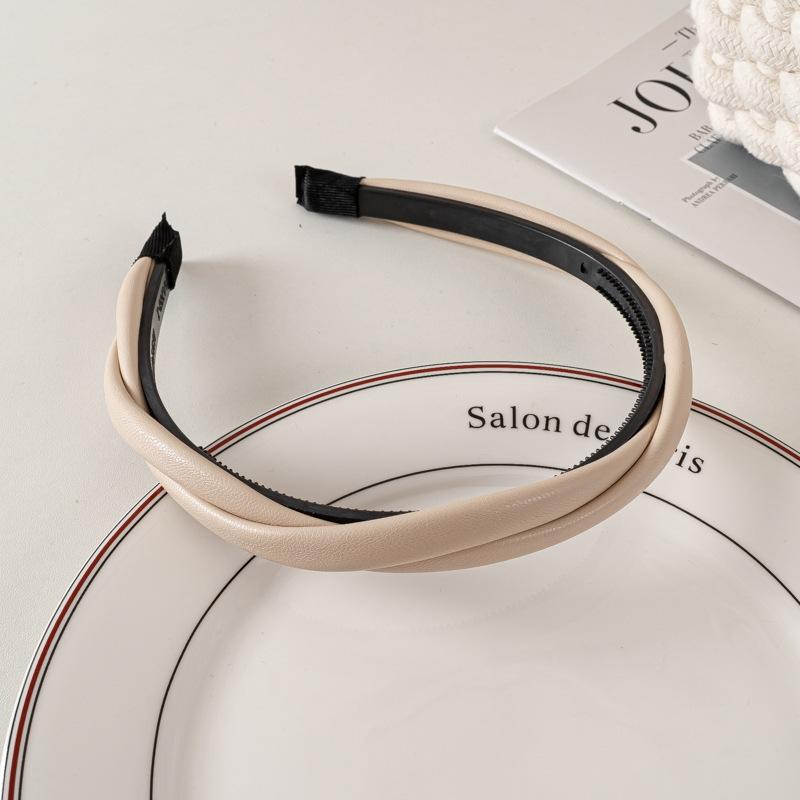 Vintage Pu Leather Thick Sponge Headband for Women Girls Korean Solid Color Wide Hair Hoop Headband Headwear Hair Accessories