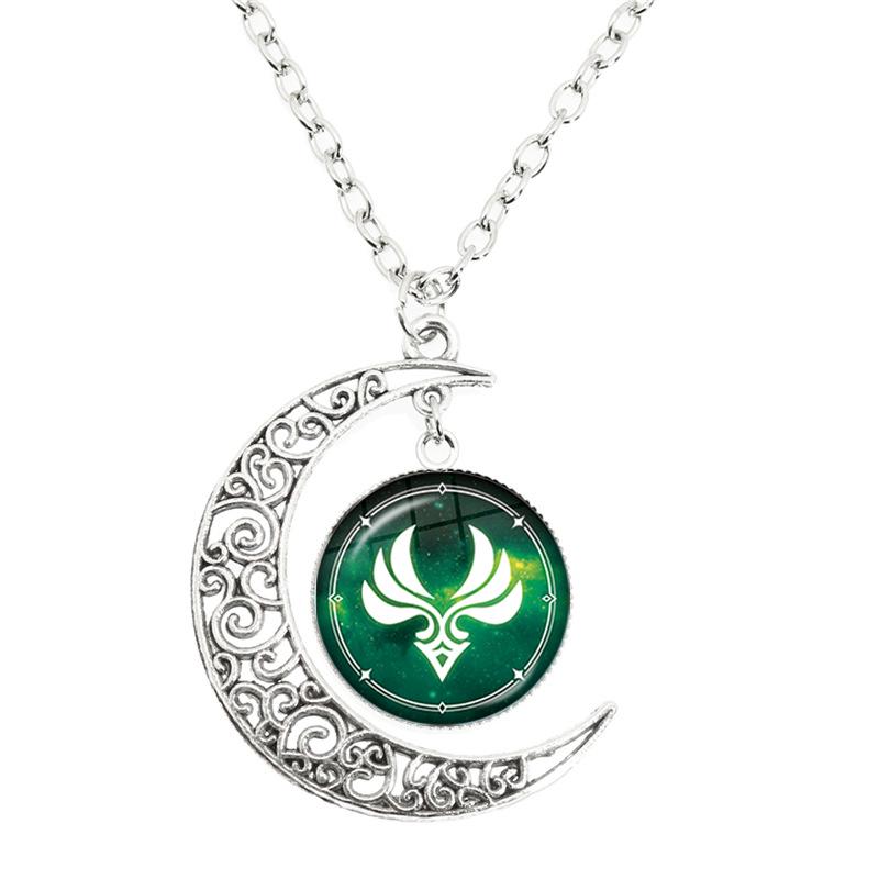 Genshin Impact Moon Necklace 7 Element Weapons Pendant Jewelry for Men Women Game Fans Gift