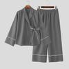 INCERUN Two Pieces Outfits Men Long Sleeve Kimono Shirt and Long Straight Pants Sets