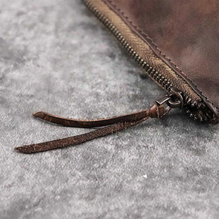 Genuine Leather, Vegetable Tanned Leather, Handmade Coloring, Retro Style, Long, Lightweight Texture, Mini Coin Purse