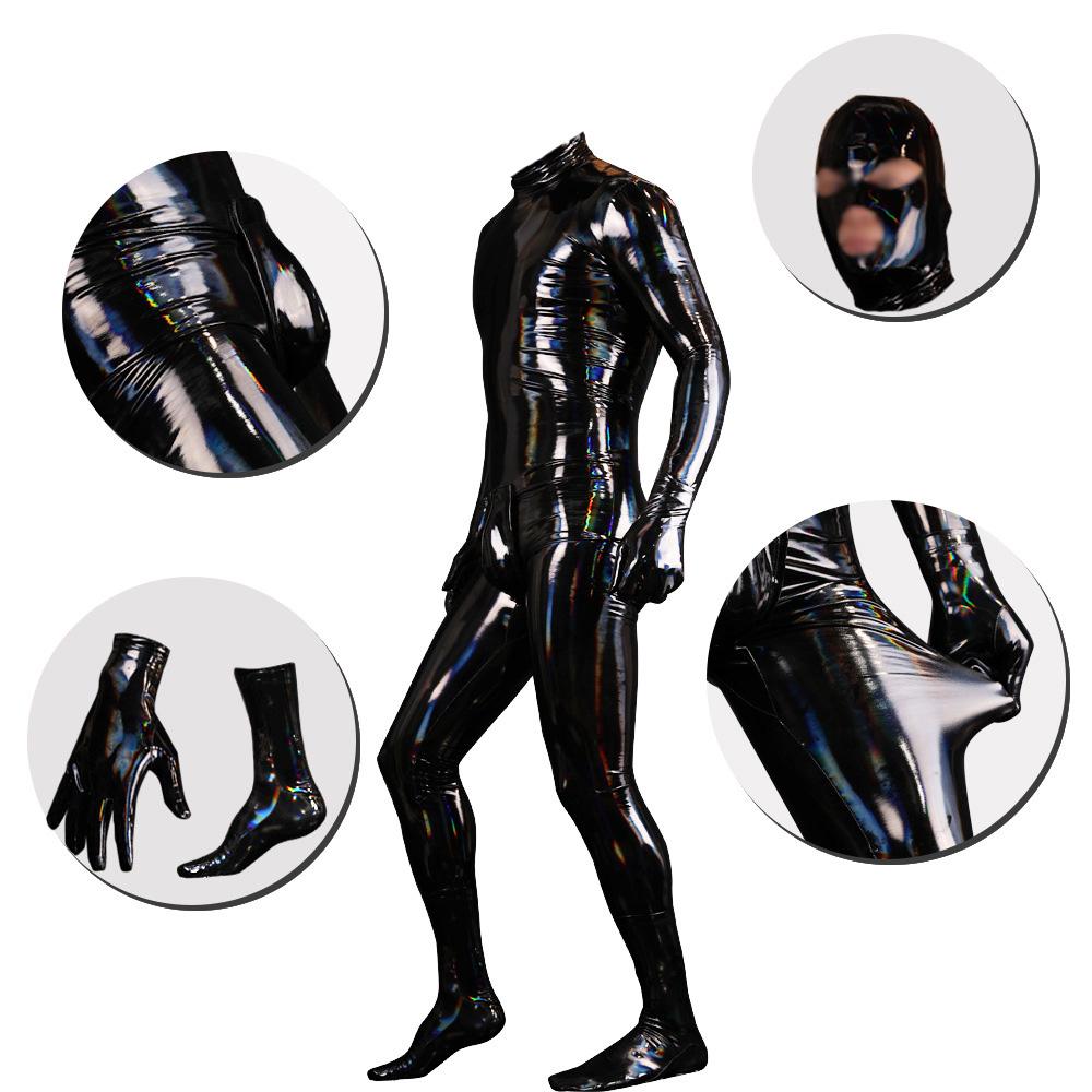 Sexy Men Faux Latex Pu Bodysuit Cosplay Wetlook Maid Tights Zentai Full Body Cover Bodysuit Club Catsuit Outfits Maid Leotard