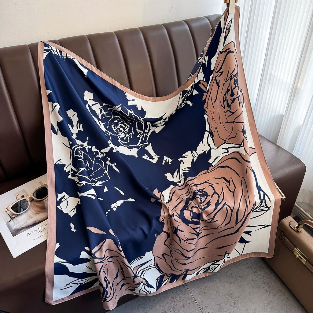 90x90cm Retro Flower Handkerchief Scarf For Women Small Shawl Scarfs Female Square Headband Bandana Head Scarves