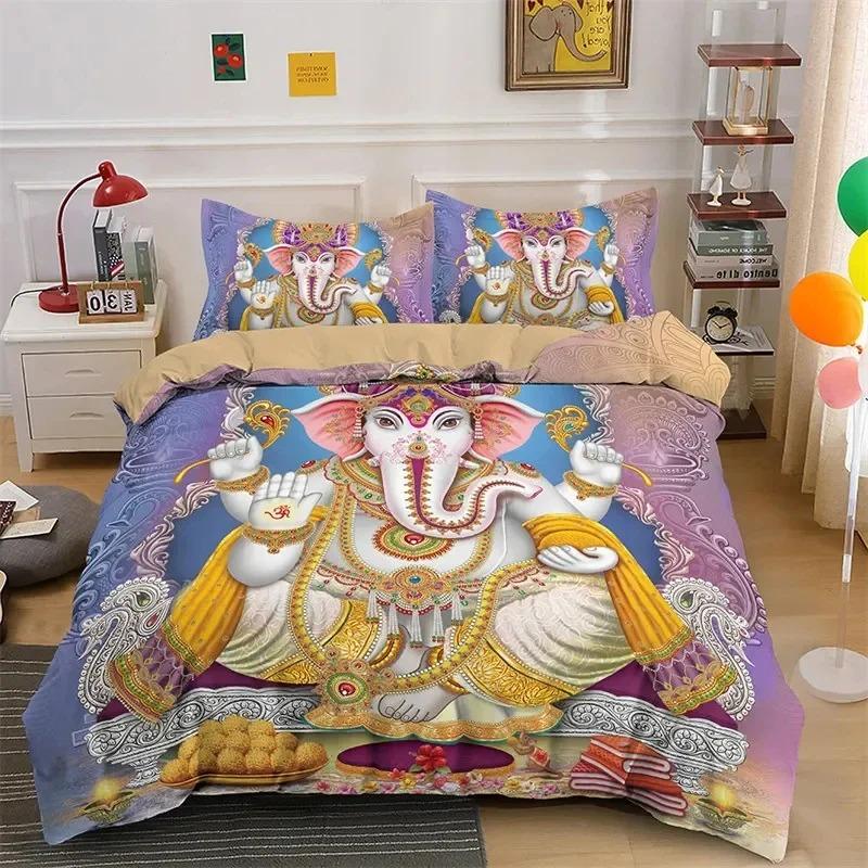 Lord Ganesha Bettbezug, Mikrofaser, indischer Elefant, Bettwäsche-Set, Bohemia-Mandala, Bettbezug, Kingsize, für Jungen und Mädchen, Zimmerdekoration