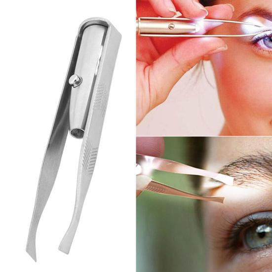 Stainless Steel Eyebrow Clip with LED Light Professional Lighted Eyebrow Tweezers Eyelash Brow Hair Removal Clamp Women Makeup Tools