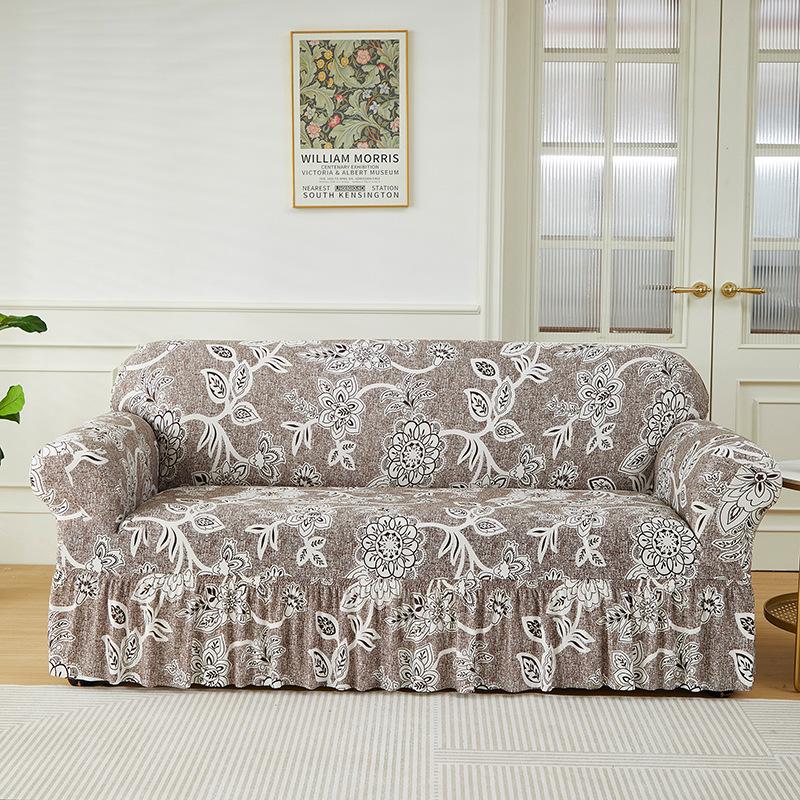 Floral Printed Elastic Sofa Cover With Skirt Hem Non-Slip Seat Cushion With Elastic Band All-Cover Couch Covers For All Seasons