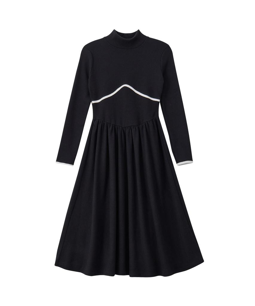 Salon De Yon Line Point High Neck Dress_ Black