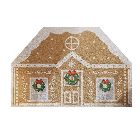 Christmas Entrance Rug Gingerbread House Floor Mat Dirt Scrubber Washable Vintage Holiday Doormat with Non-Slip Backing for Front Door Entryway Porch