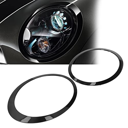 Pair of Headlights and Headlight Lamp Cover Trims for the R55 Clubman | Qiilu Car Headlight Trim Rings | Pair of Headlight Trim Rings, Glossy Black, L