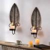 Elegant Black Metal Wall Candle Sconces, Leaf Shape Decorative Candlestick Candle Holders For Home And Event 2PCS