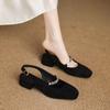 New Summer Casual Flat Sandals Women's Comfortable Rubber Sole Large Size Shoes Rear Empty Sandals Square Head Buckle Sandals Women