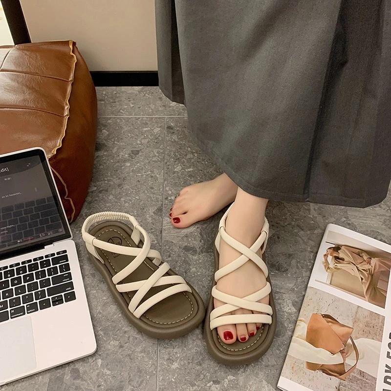 Women's Sandals with Medium Heel Sponge Sole Open Toe Women's Shoes 2024 Women's Sandals Summer Simple Daily Sandals