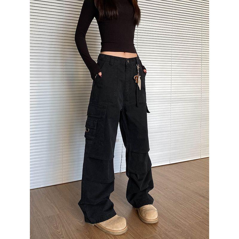 

Apocket Multi-Pocket Fashion Casual Working Pants Black M