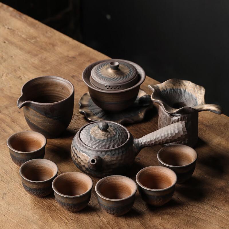 Japanese Style Rough Pottery Gilded Glaze Tea Set