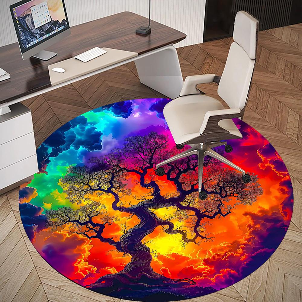 1pc Tree of Life Cosmic Art Pattern Office Round Rugs, Under Chair Round Rugs for Living Room, Bedroom, Bathroom Decoration Carpet 091833