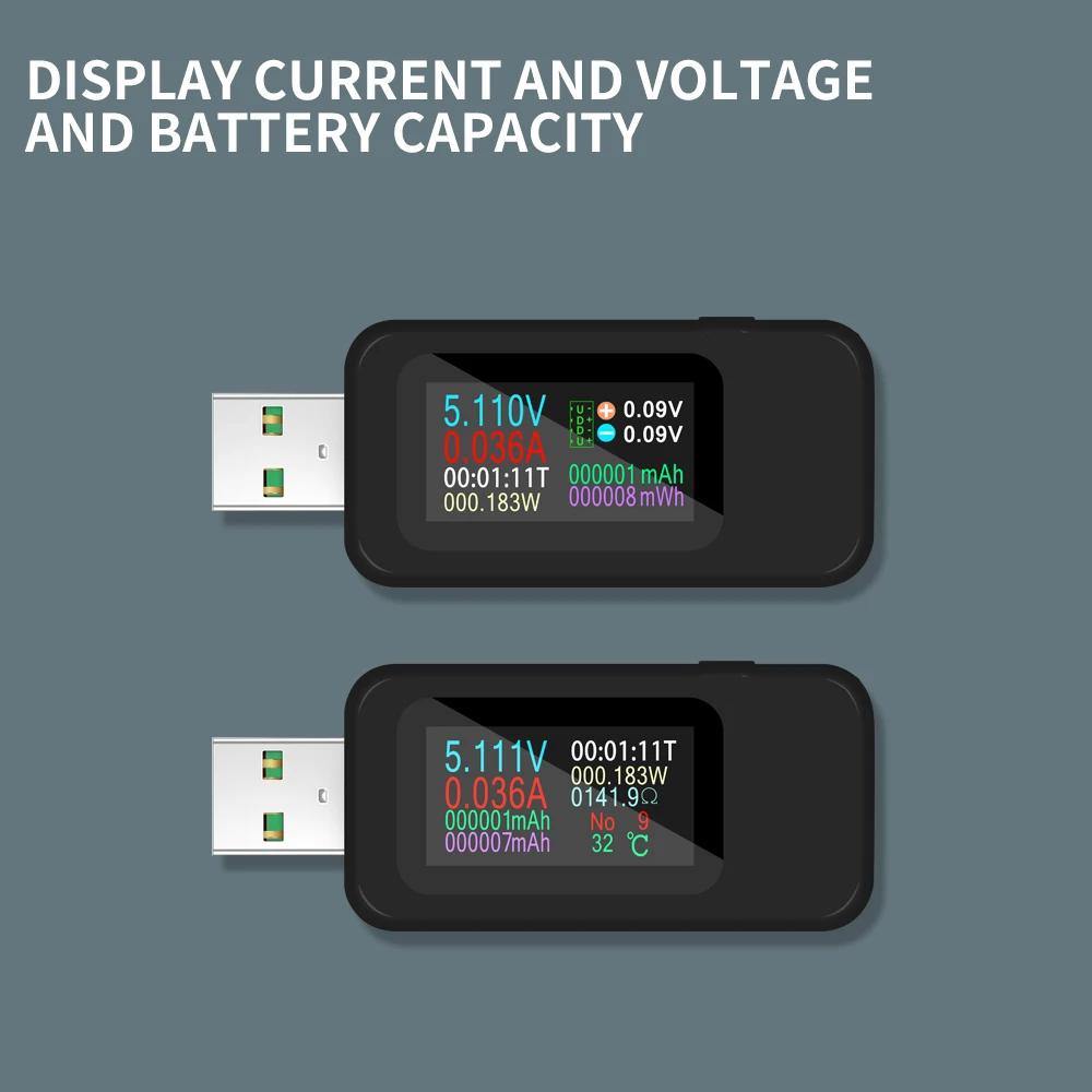 USB-Tester Spannungs- und Stromdetektor HD-Farbbildschirm-Tester KWS-MX18L DC-Voltmeter Amperemeter Ladeanzeige für Telefon