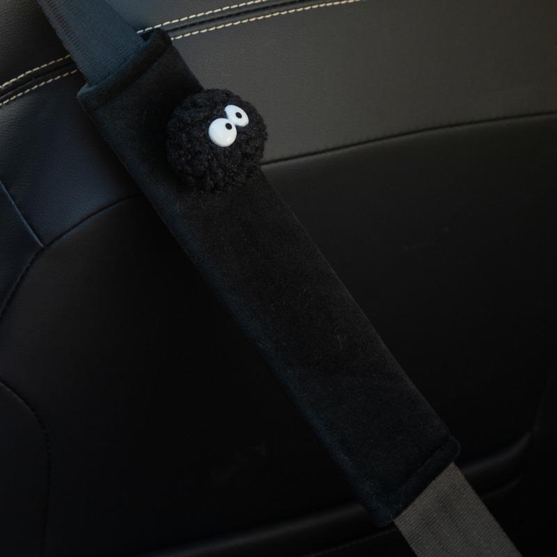 2pcs Black Spirit Pad Car Seat Belt Small Interior Decoration Protection Cartoon Creative Insurance Cover Car Accessories